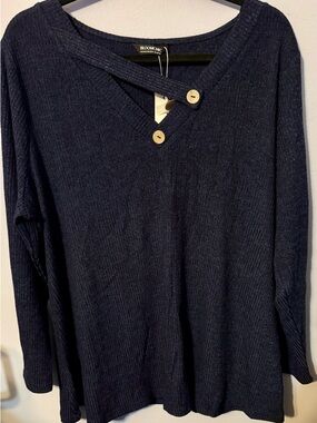 BloomChic Navy V-Neck Button-Accent Women's Sweater